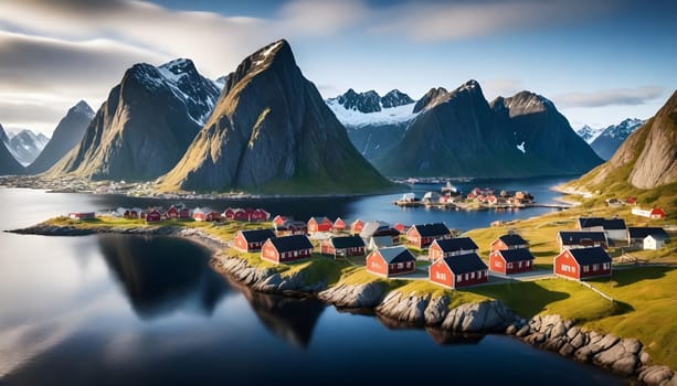 AI generated of a city is surrounded by mountains and the ocean is surrounded by mountains