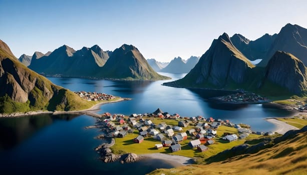 AI generated of a city is surrounded by mountains and the ocean is surrounded by mountains