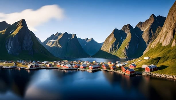 AI generated of a city is surrounded by mountains and the ocean is surrounded by mountains