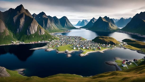 AI generated of a city is surrounded by mountains and the ocean is surrounded by mountains
