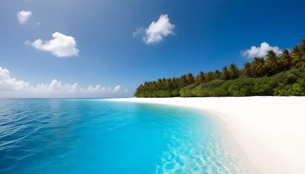 AI generated of a beach with a clear blue water and some rocks in the water