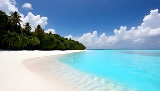 AI generated of a beach with a clear blue water and some rocks in the water