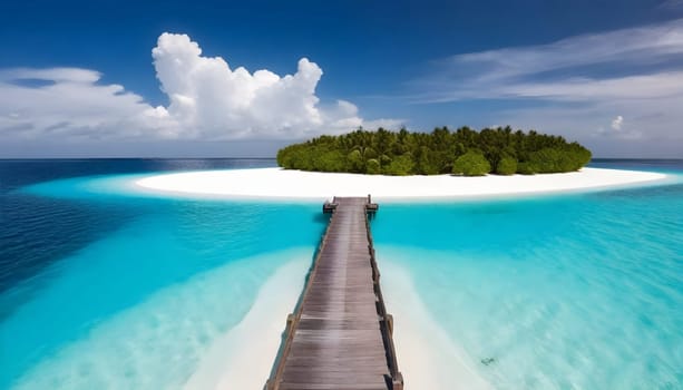AI generated of a beach with a clear blue water and some rocks in the water
