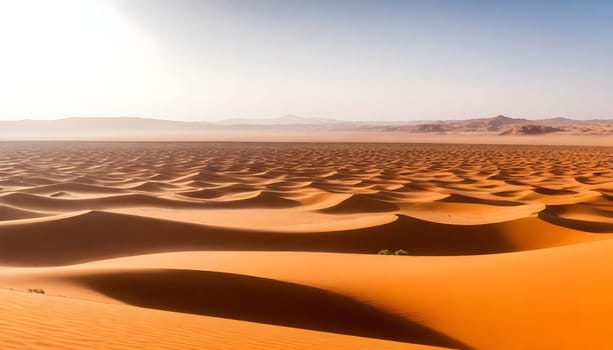 AI generated of a desert with sand dunes and a sun in the background