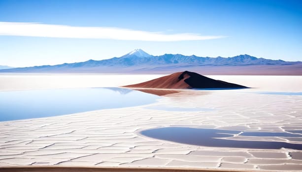 AI generated of a desert landscape with mountains and salt flat in the background