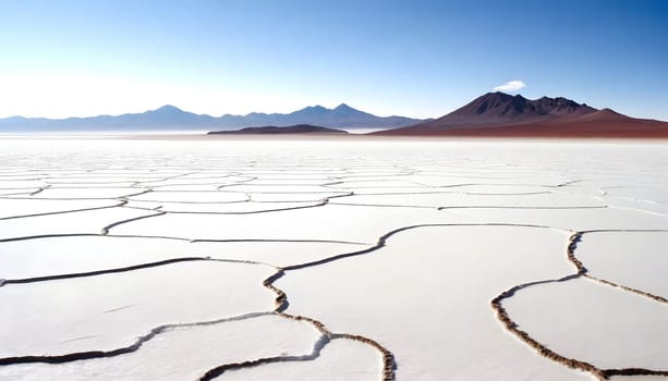 AI generated of a desert landscape with mountains and salt flat in the background