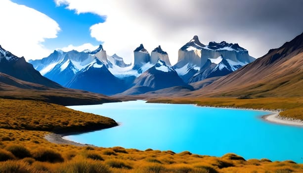 AI generated of a mountain range with a river running through it
