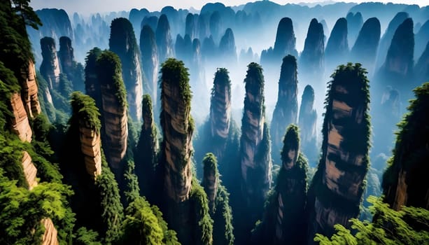 AI generated of a picture of a rock formation with trees in the background