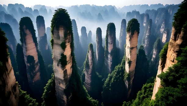 AI generated of a picture of a rock formation with trees in the background