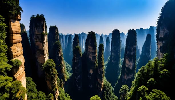 AI generated of a picture of a rock formation with trees in the background