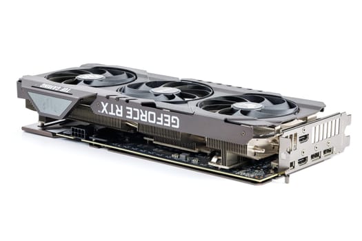 NVIDIA RTX 3060 OC 12g TUF Gaming graphics card on white background. Tula, Russia - July 26, 2022