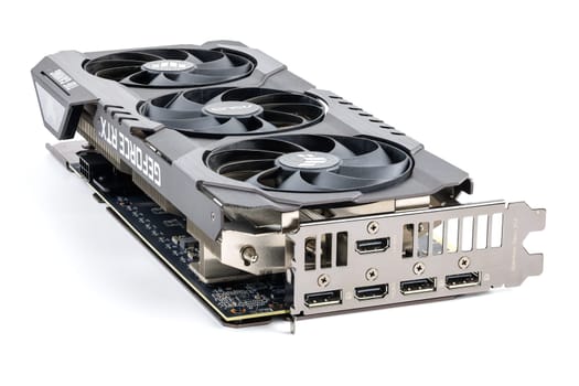 NVIDIA RTX 3060 OC 12g TUF Gaming graphics card on white background. Tula, Russia - July 26, 2022