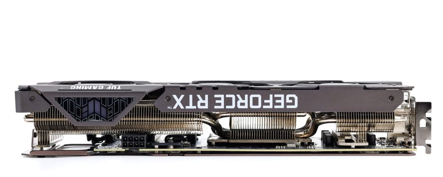 NVIDIA RTX 3060 OC 12g TUF Gaming graphics card on white background. Tula, Russia - July 26, 2022
