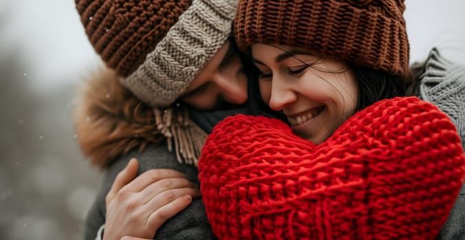 Heterosexual couple hugging at valentines day. Closeup portrait. Neural network generated image. Not based on any actual person or scene.