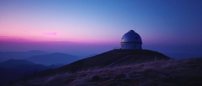 A solitary observatory stands out against a stunning twilight sky, evoking tranquility and scientific discovery.