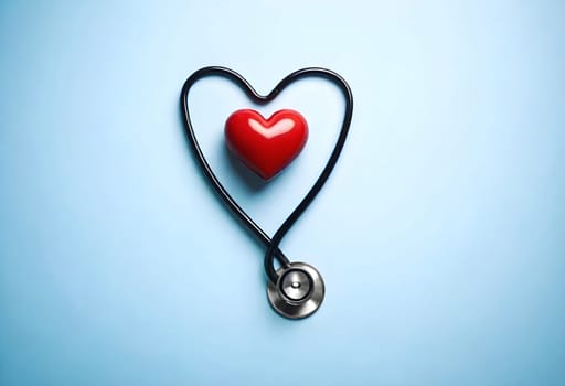 AI Generated of a heart with a heart shaped stethoscope on it is placed on a blue background