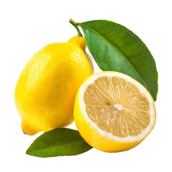 Lemon fruit with leaves isolated on white background