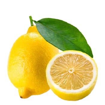 Lemon fruit with leaves isolated on white background