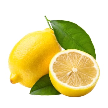Lemon fruit with leaves isolated on white background
