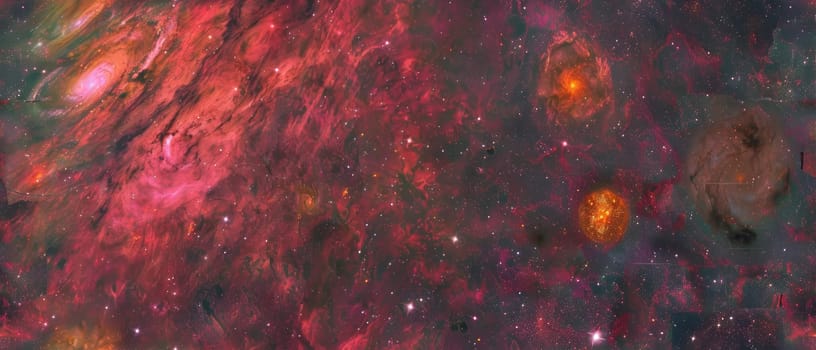 This image artfully captures the ethereal beauty of interstellar clouds, blended with a spectrum of cosmic colors, evoking the mystery of the cosmos