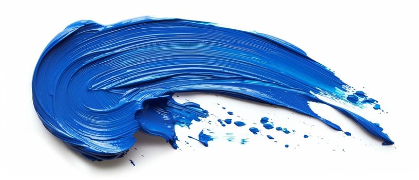 A dynamic azure paint streak across a clean white background, full of motion and vibrant texture