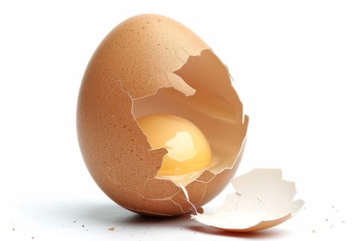A cracked eggshell reveals a whole egg nestled inside. The egg appears intact despite the broken shell, showcasing the resilience of this fragile object.