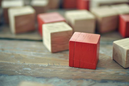 A group of wooden blocks are arranged neatly on top of a wooden floor, creating a simple yet sturdy composition.
