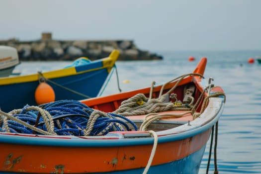 A couple of boats are moored in the calm water. The boats sit idle, gently rocking with the slight movements of the water.