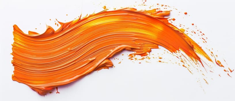 Flowing swoosh of orange paint with fluid motion and vivid streaks against a clean white backdrop