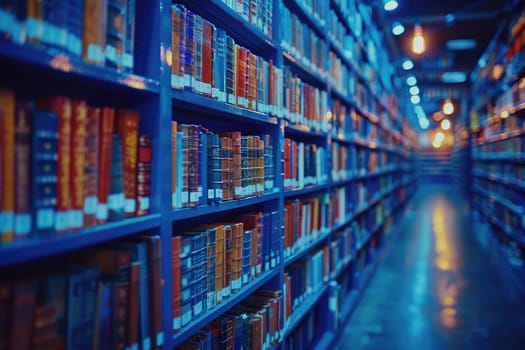 bookshelves with hanging light bulbs in modern library professional photography