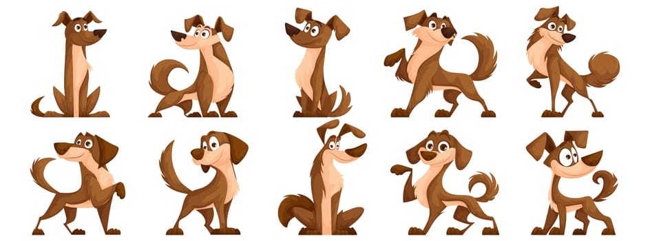 Cute dogs vector set. Cartoon characters of dogs or puppies create a collection of flat color in different poses.