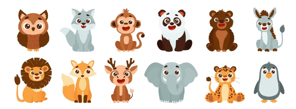 Vector children's style illustration of forest animals.