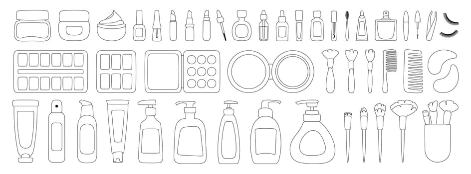 Makeup kit Black linear style. Vector