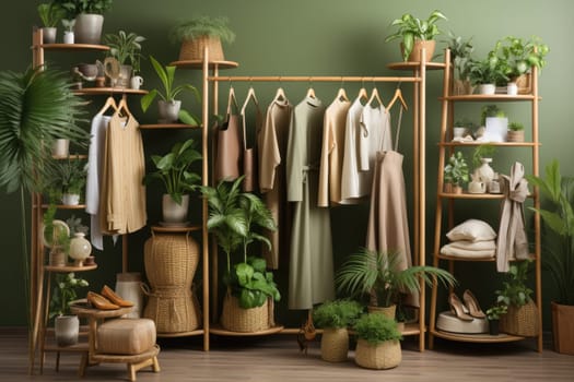 teak wood cupboard shelves with clothes professional photography