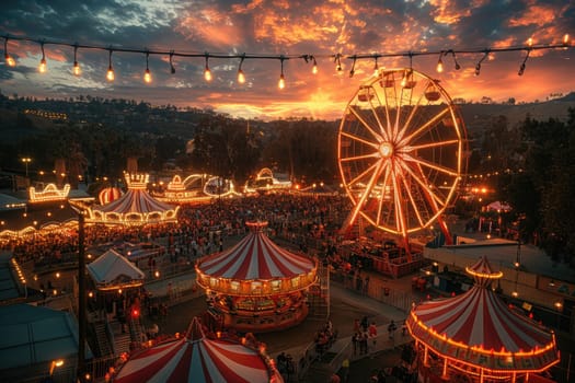 show ferris wheel and other rides at carnival fair professional photography