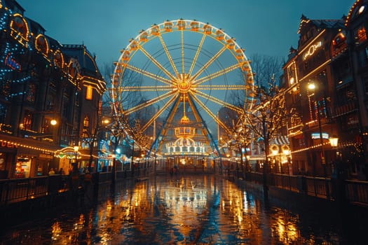 show ferris wheel and other rides at carnival fair professional photography