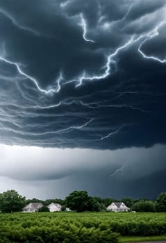 AI generated of a storm is seen over a field with houses