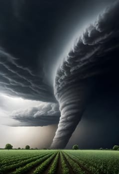 AI generated of a tornado is seen in the sky over a field