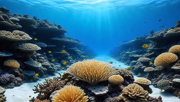 AI generated of a coral reef with a large amount of yellow corals