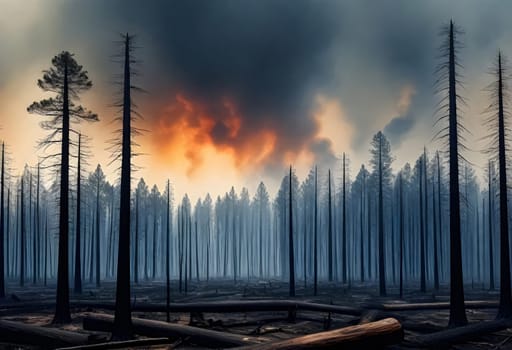 AI generated of a forest fire is burning in the background
