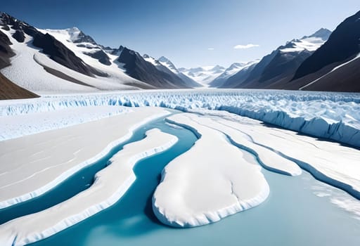 AI generated of a large glacier is surrounded by mountains