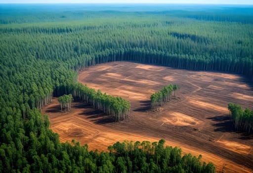 Ai generated of an aerial view of a forest with trees