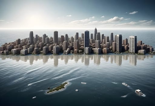 AI generated of a city floating in the water with a large island