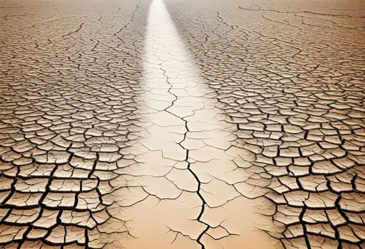 AI generated of a dry lake with a cracked surface and a cracked area