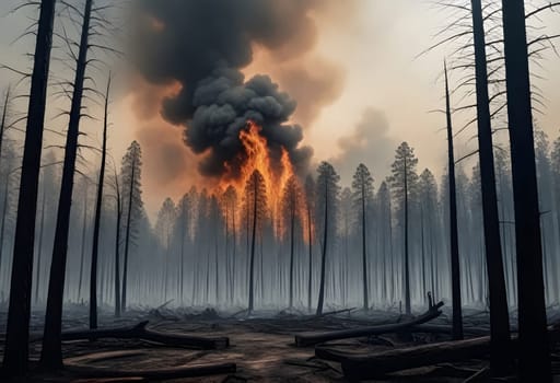 AI generated of a fire burning in the woods with a forest background