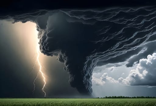 AI generated of a tornado is seen in the sky over a field