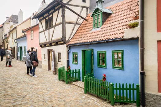 Prague, Czech Republic, February 16 2014: View on the Franz Kafka House, number 22 ont Golden Lane in Prague, Czech Republic