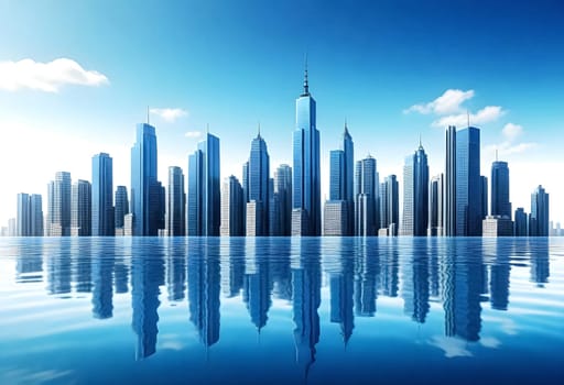 AI generated of a city with a reflection of the city in the water