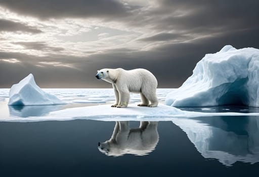 AI generated of a polar bear on an iceberg with a sky background