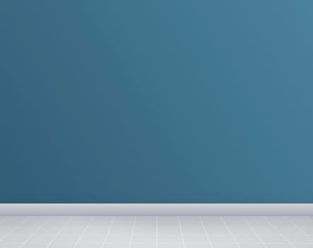 In a room with blue walls and a ceramic floor
